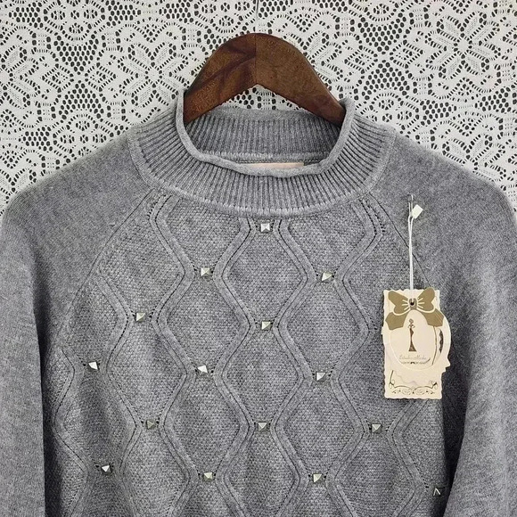 NWT Estudio Moda Tu Mock neck Studded Sweater Women's L Gray - Picture 4 of 9
